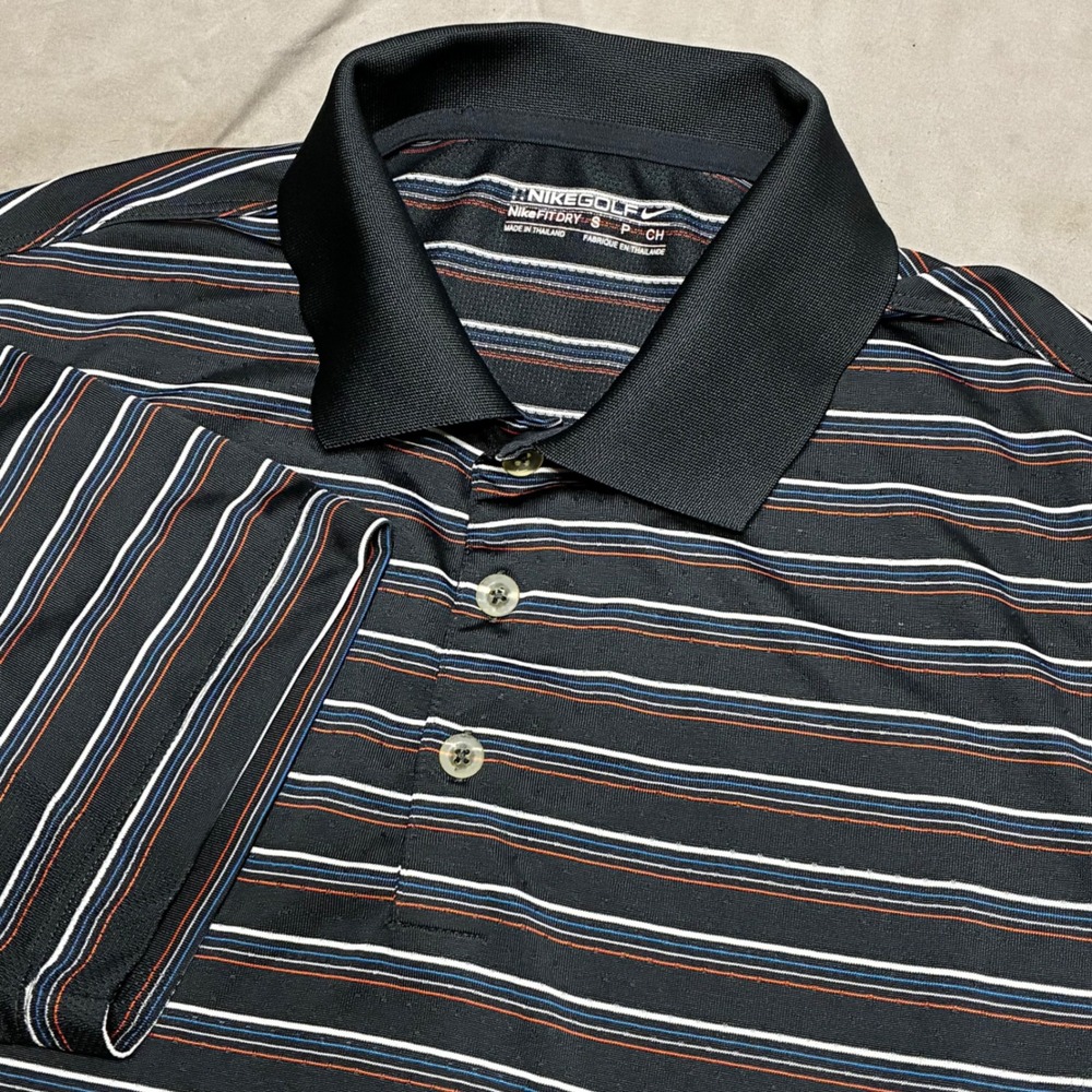 Nike Golf Fit Dry Polo Shirt Mens Small Black Striped Short Sleeve Performance